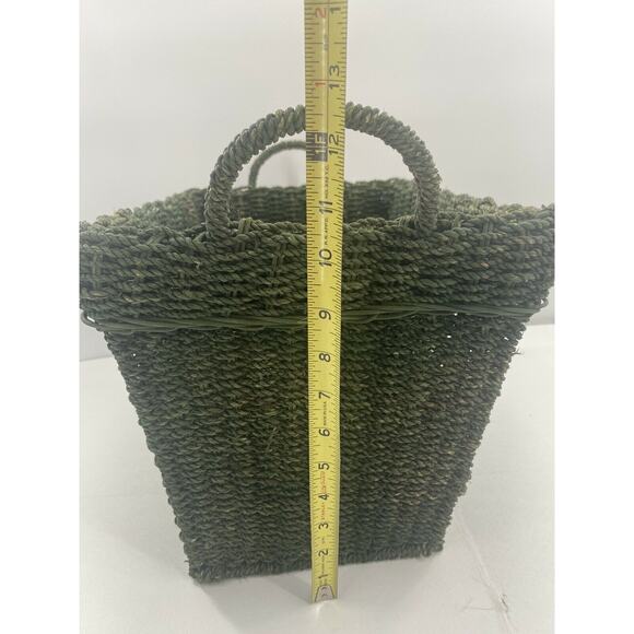 Vintage Jute Wicker Rattan Magazine Rack Handled Holder MCM Book Storage Basket - Picture 6 of 12